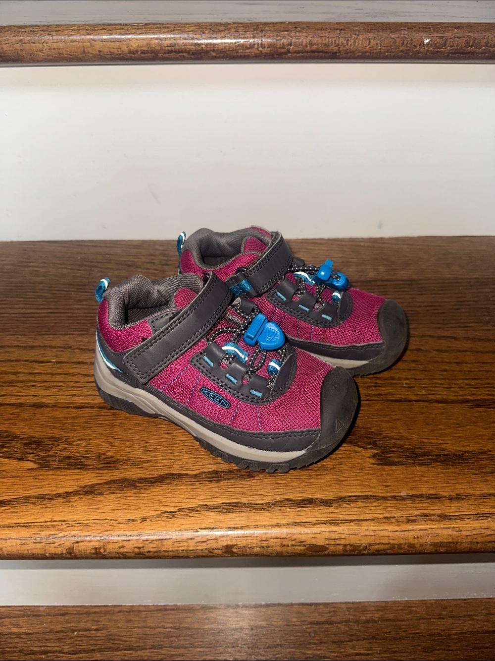 Keen Kids Berry Pink and Gray Outdoor Sneakers with Blue Accents